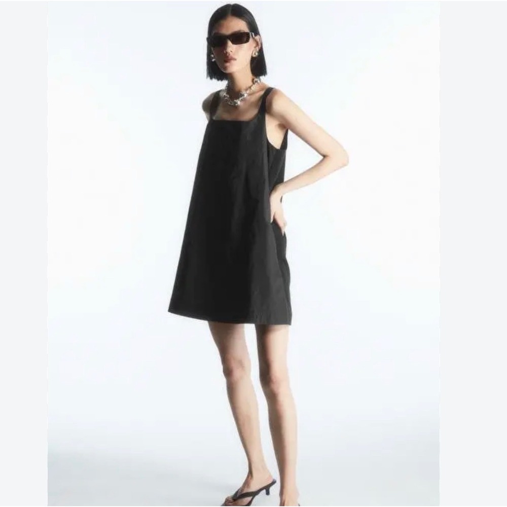 COS Black Square Neck A-Line Mini Dress Sleeveless L
